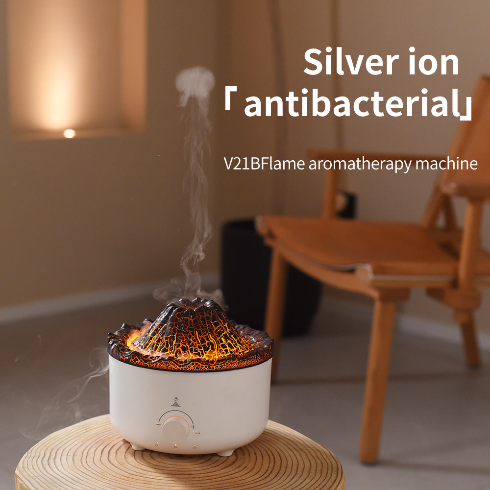 Compact Simulated Flame Volcano Humidifier and Diffuser for Home Décor