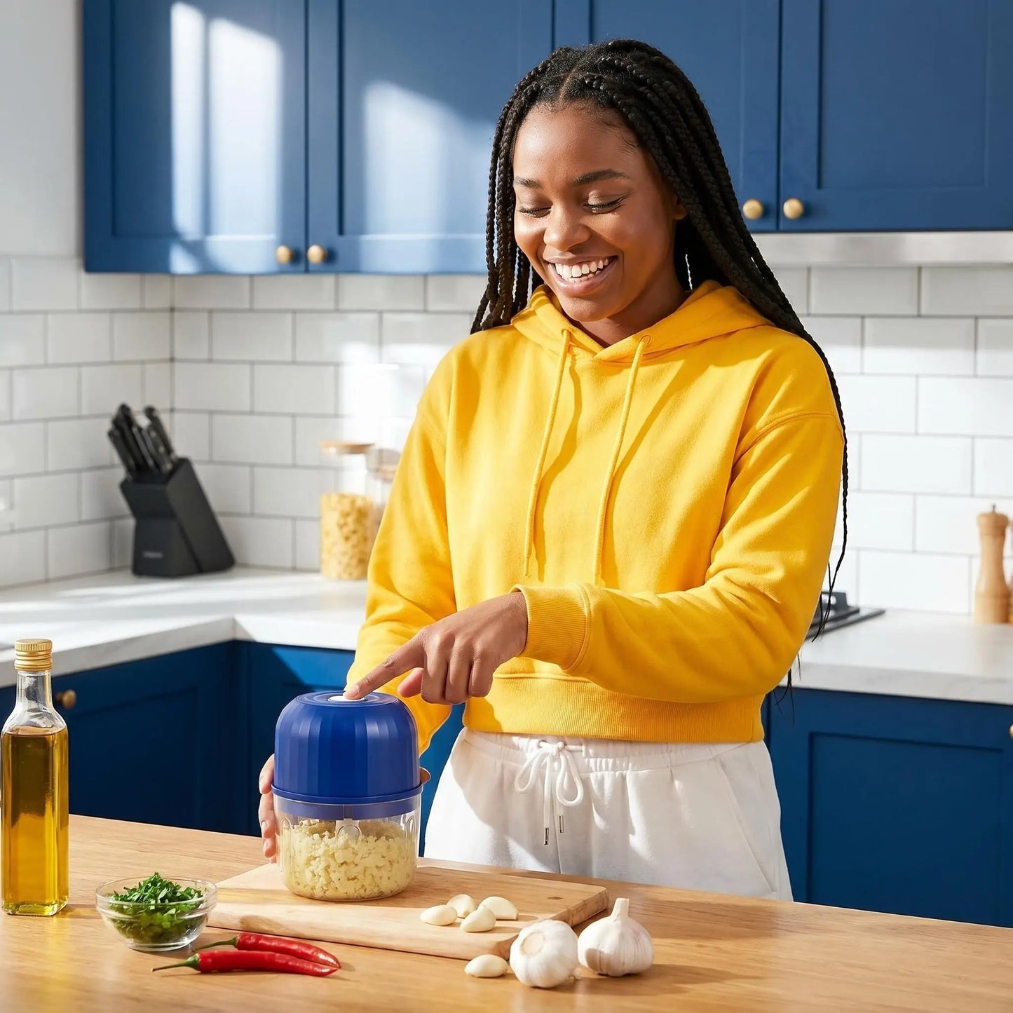 Electric Garlic Chopper with 2 Sharp Blades and a USP Charging Cable; Portable Kitchen Tool Suitable for Garlic, Onions, Ginger, Chili Peppers, and Carrots; Food Processor and Kitchen Vegetable Chopper/Vegetable Cutting Tool.
