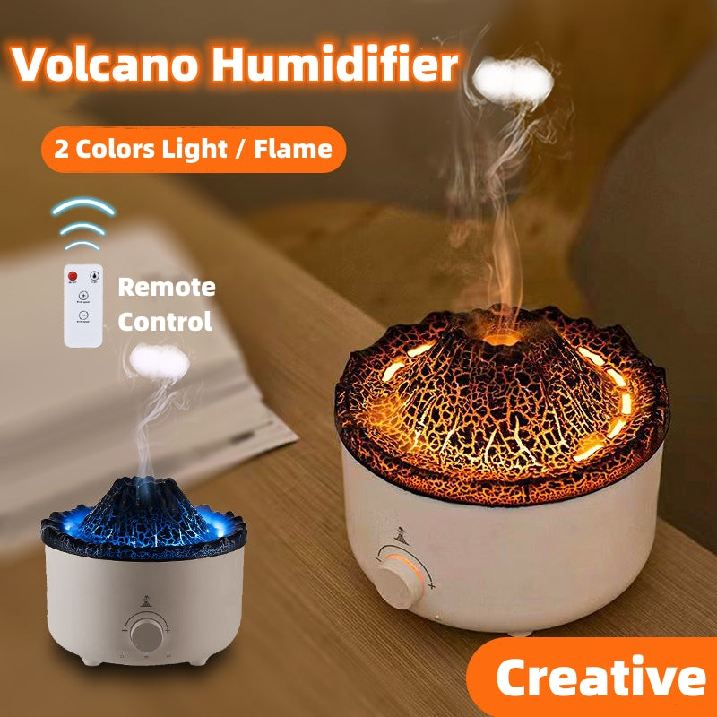 Compact Simulated Flame Volcano Humidifier and Diffuser for Home Décor