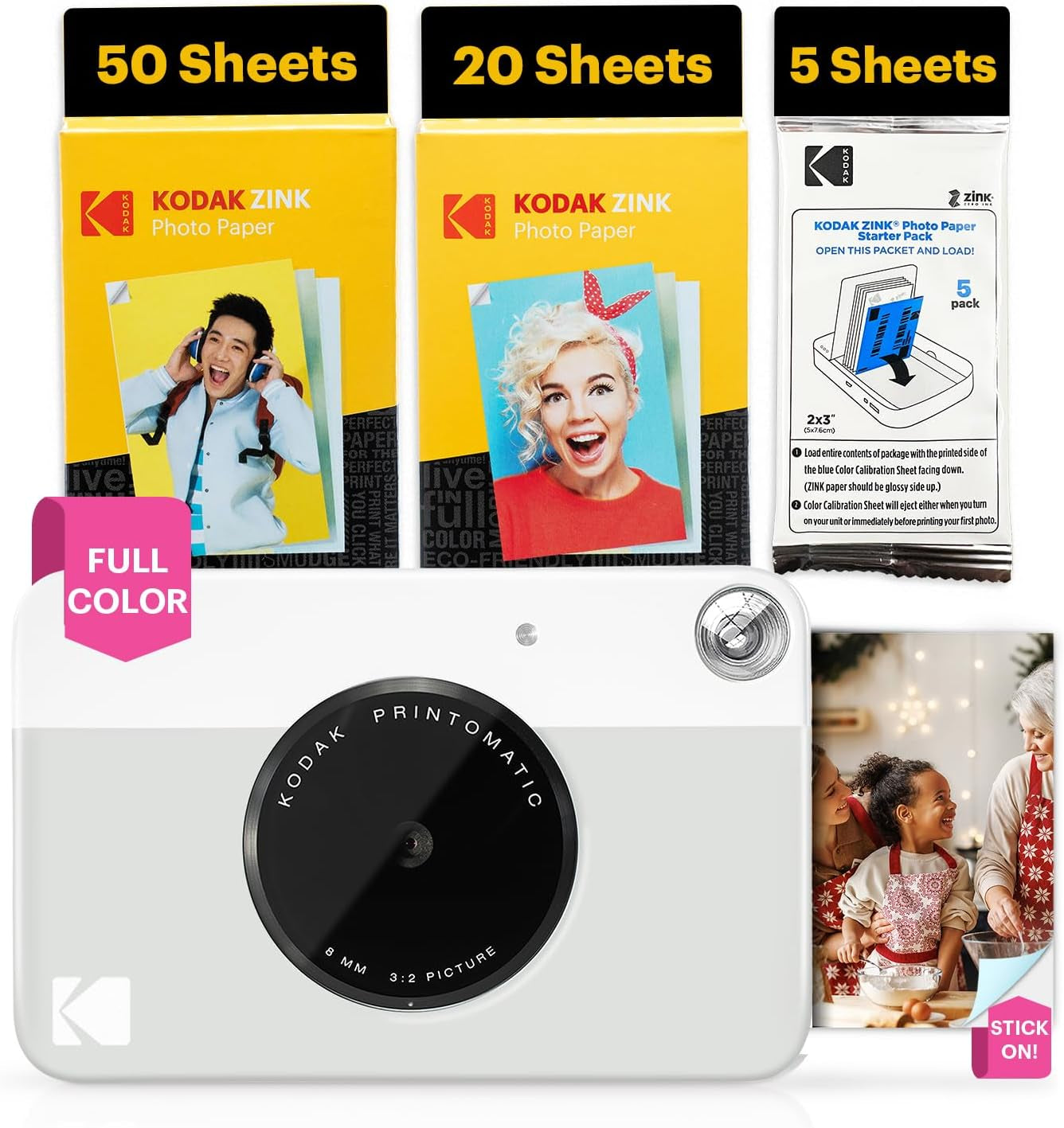 Printomatic Instant Print Digital Camera - Full-Color 2x3" Sticky-Back Photos - 5MP, Portable and Creative Gift for Birthdays, Christmas, and Holidays - Pink