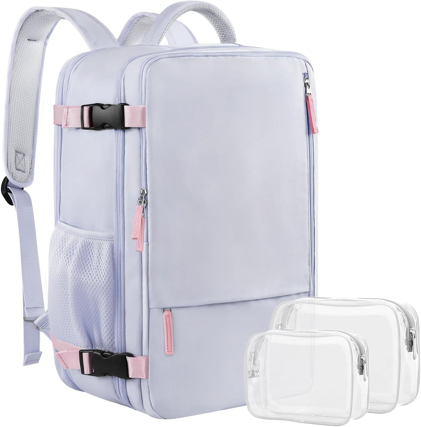 Women's Expandable 40L Travel Backpack, Flight Approved Carry-On, Waterproof 17-Inch Laptop Bag for College, Travel, and Work - Beige