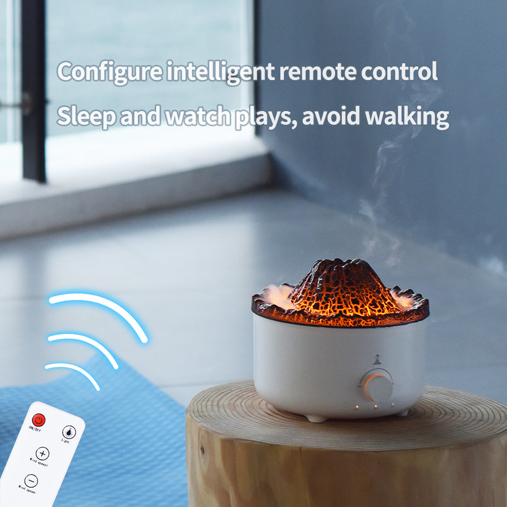 Compact Simulated Flame Volcano Humidifier and Diffuser for Home Décor