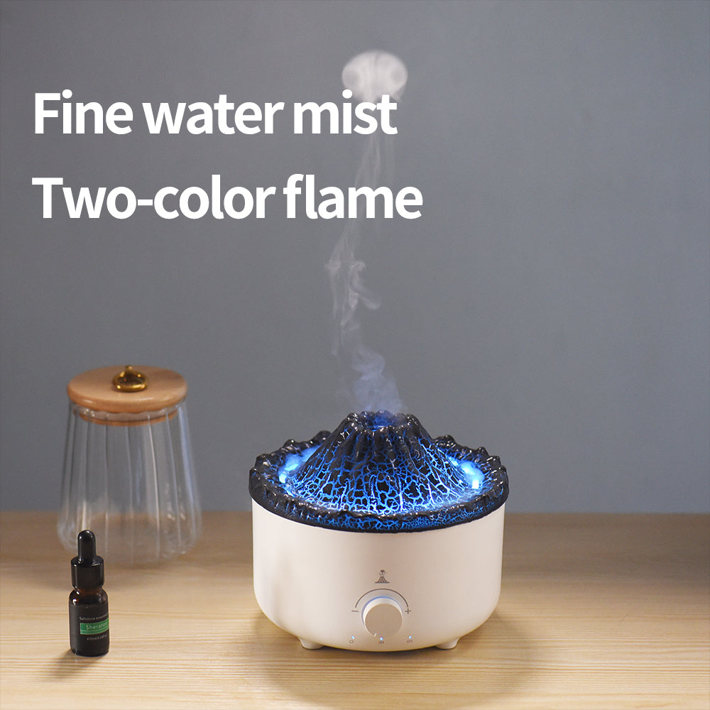 Compact Simulated Flame Volcano Humidifier and Diffuser for Home Décor