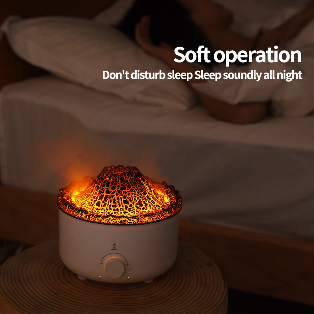 Compact Simulated Flame Volcano Humidifier and Diffuser for Home Décor