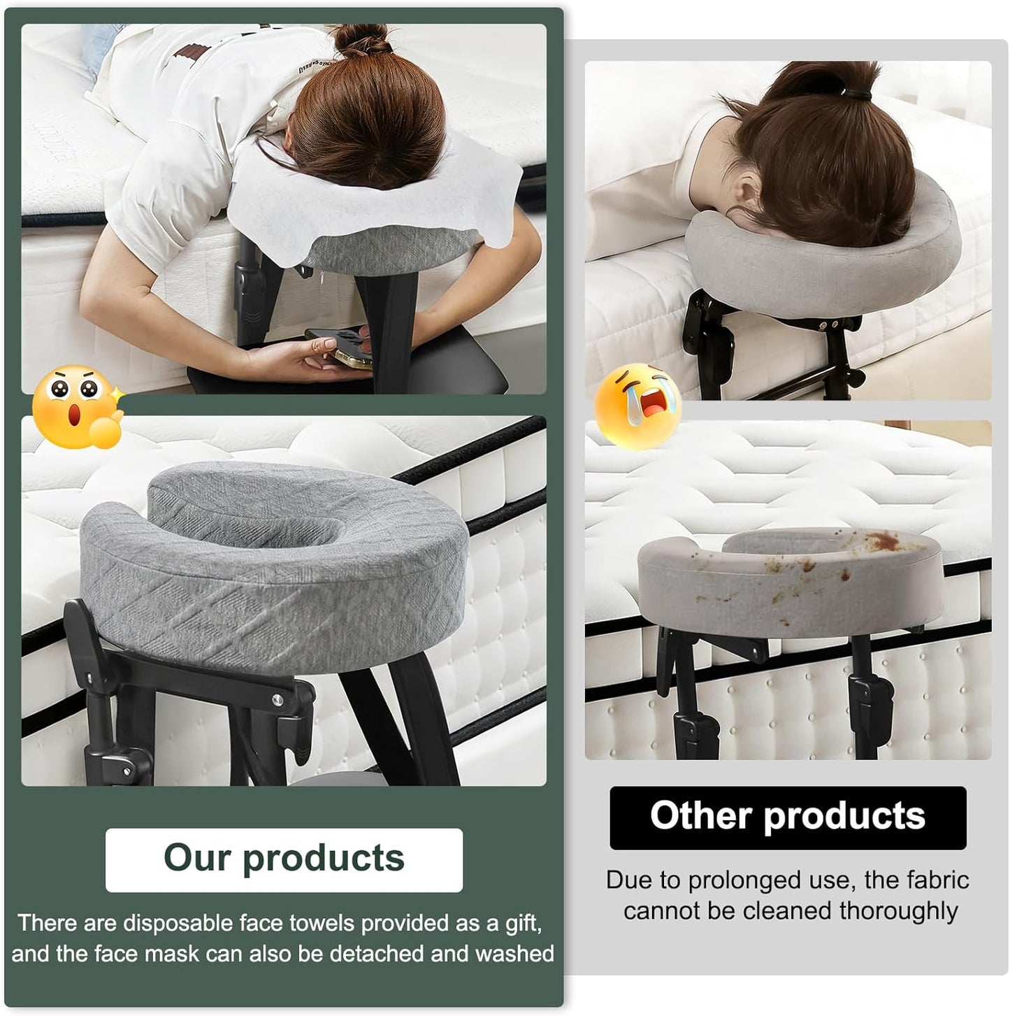 Adjustable Massage Headrest and Face Cushion Support for Bed, Portable Kit for Post-Surgery Recovery and Relaxation