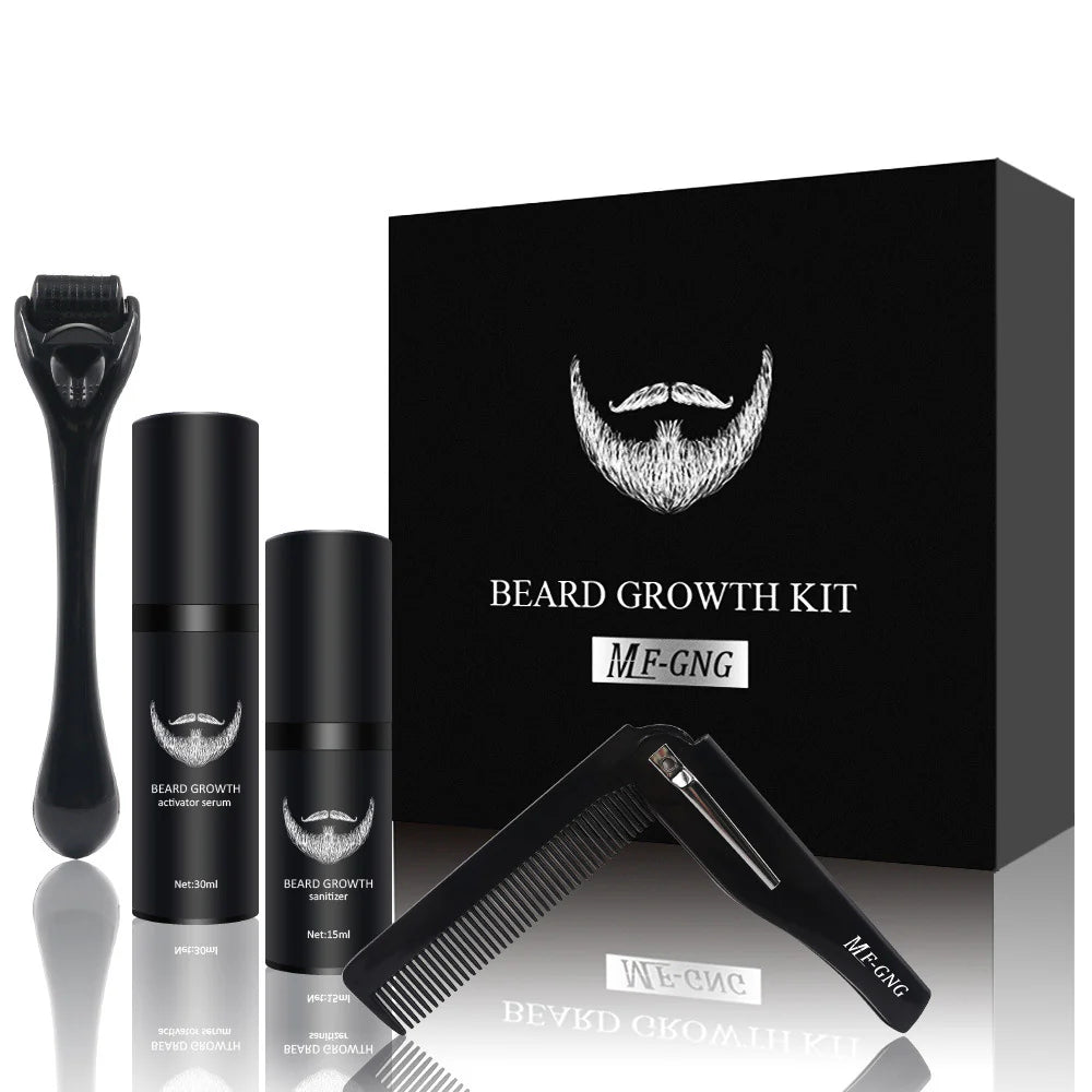 Gentleman's Facial Hair Care Set with Beard Brush and Sanitizing Solution