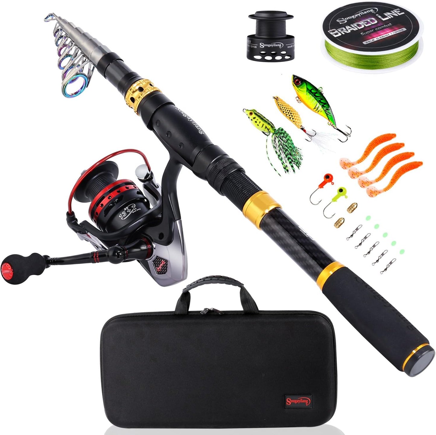 Telescopic Fishing Rod and Spinning Reel Set with Travel Case for Saltwater and Freshwater Angling