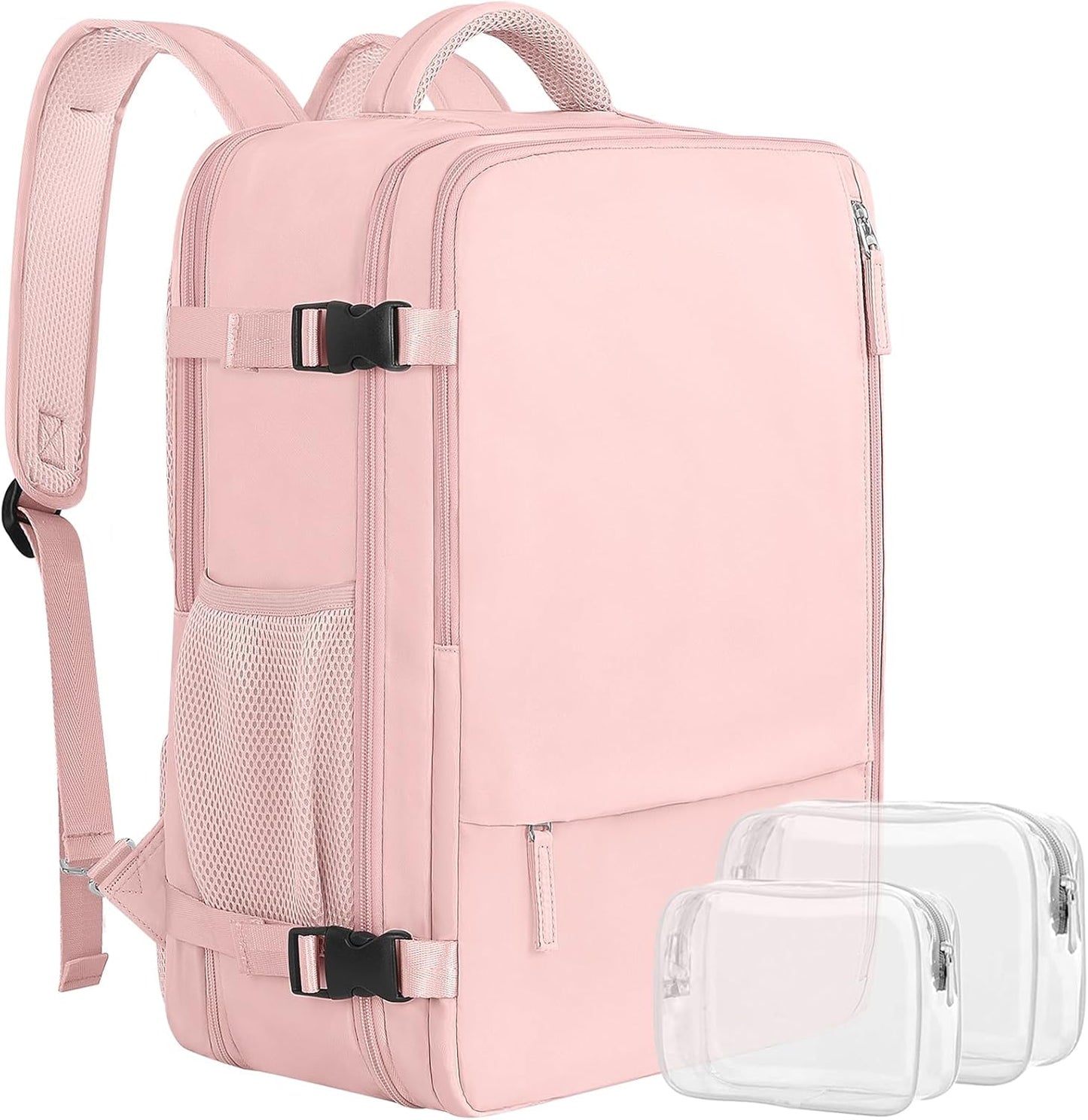 Women's Expandable 40L Travel Backpack, Flight Approved Carry-On, Waterproof 17-Inch Laptop Bag for College, Travel, and Work - Beige