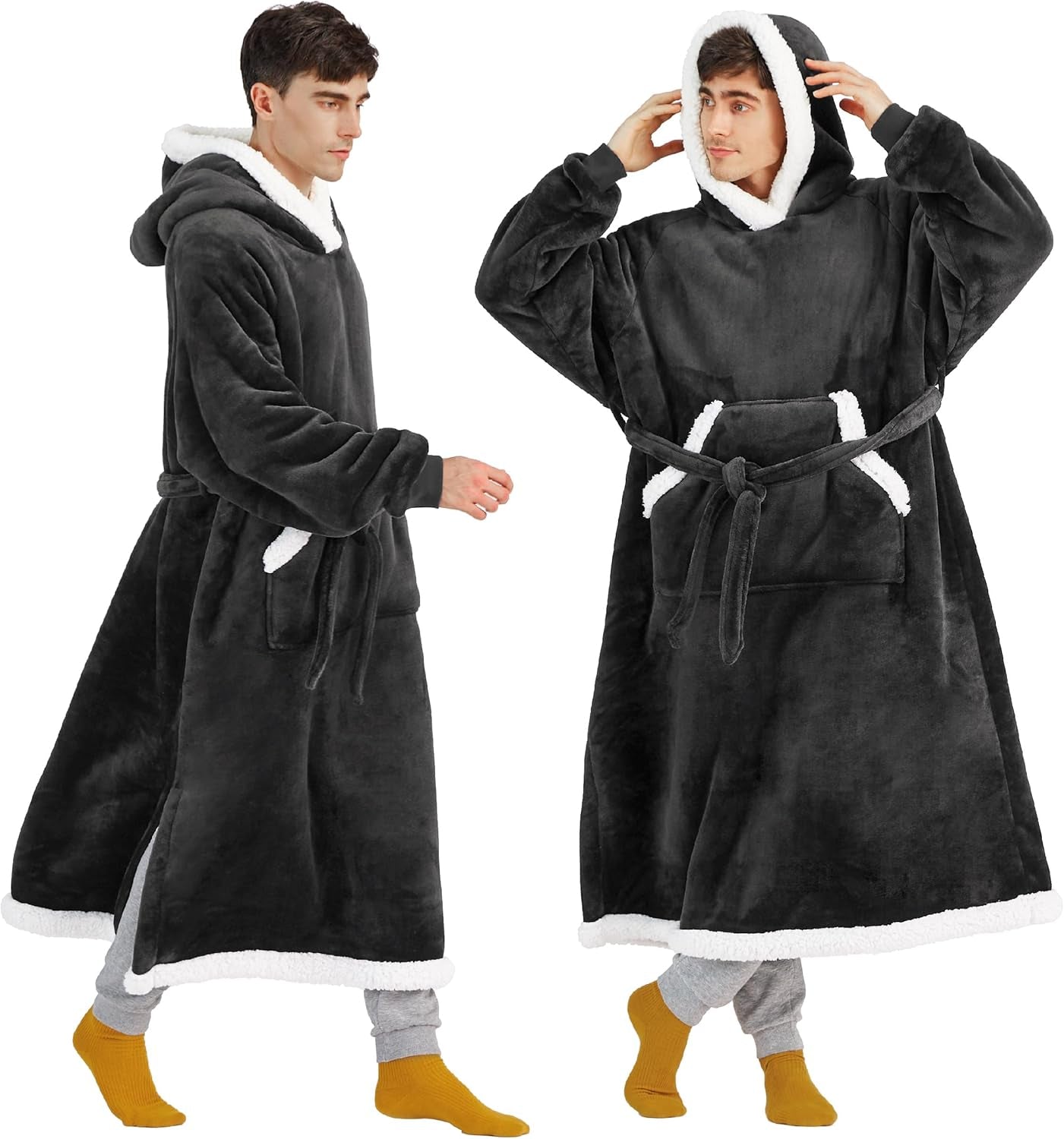 Wearable Blanket Hoodie, Cozy Long Hooded Blanket Sweatshirt as Mothers Day Hoodie Gifts for Mom Women, Standard, Black