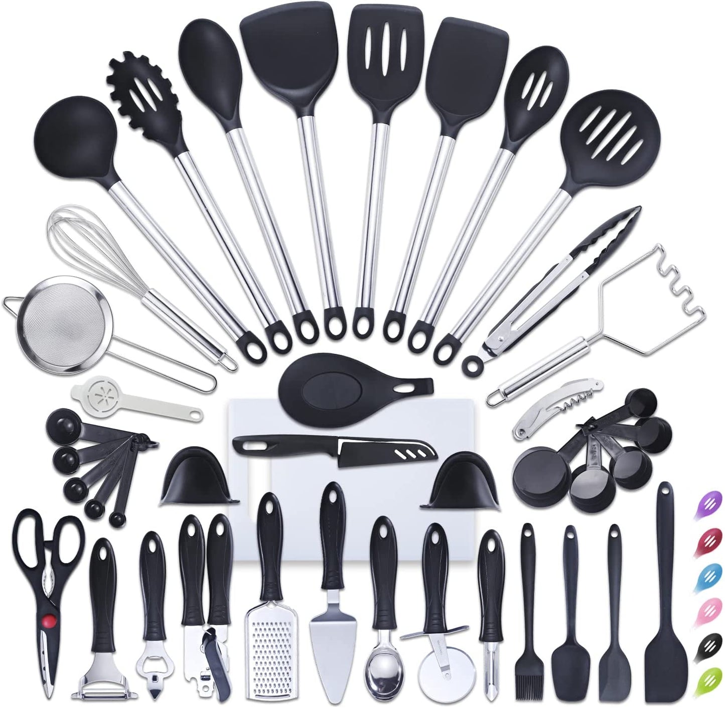 42-Piece Professional Kitchen Utensil Set in Nylon and Stainless Steel for Cooking and Baking, Black