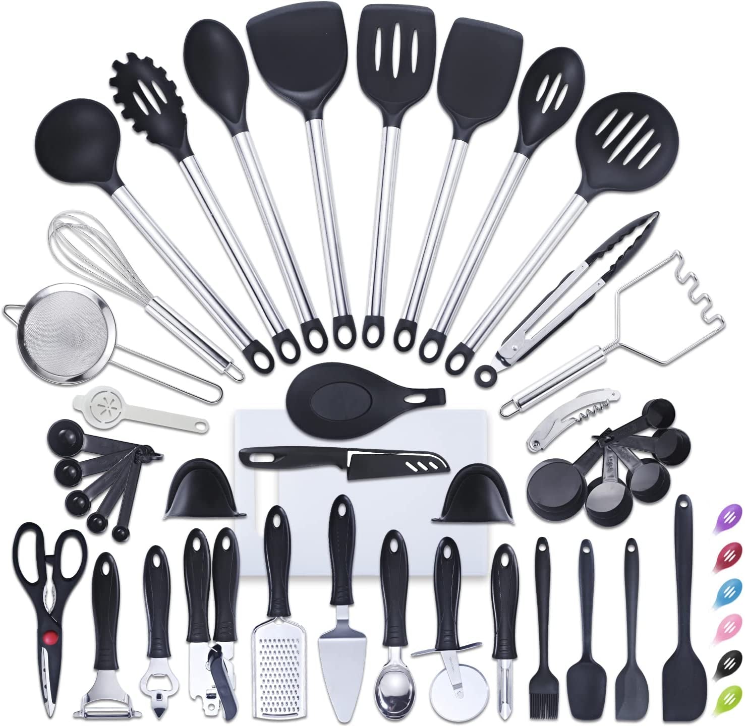 42-Piece Professional Kitchen Utensil Set in Nylon and Stainless Steel for Cooking and Baking, Black
