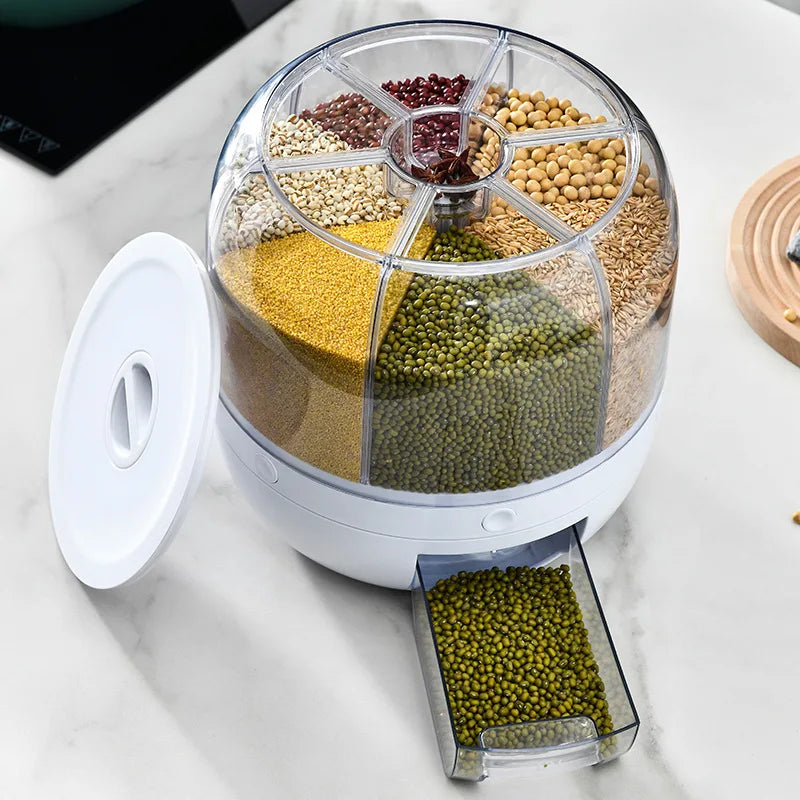 360-Degree Rotating Sealed Rice Dispenser - Moisture-Proof Kitchen Storage Container for Cereal and Grains