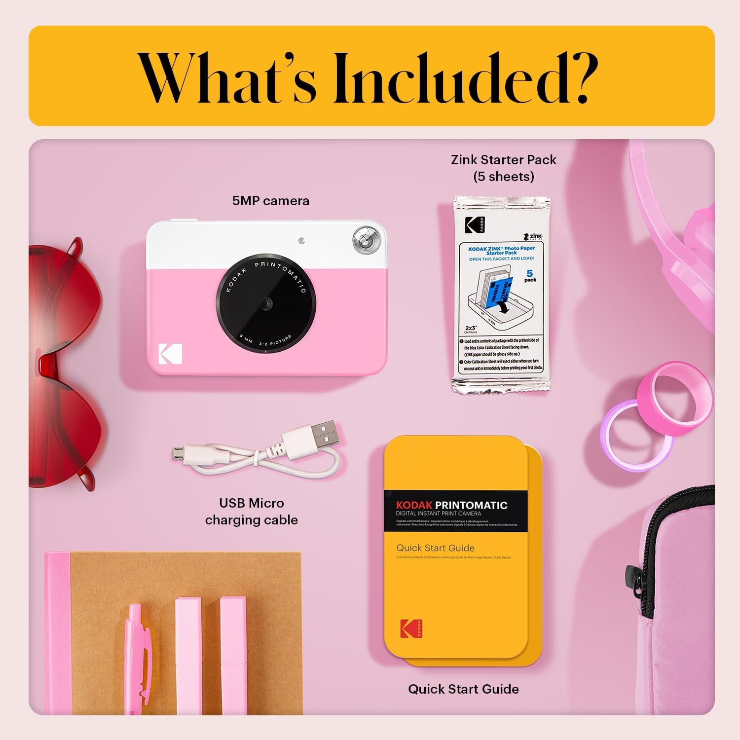 Printomatic Instant Print Digital Camera - Full-Color 2x3" Sticky-Back Photos - 5MP, Portable and Creative Gift for Birthdays, Christmas, and Holidays - Pink