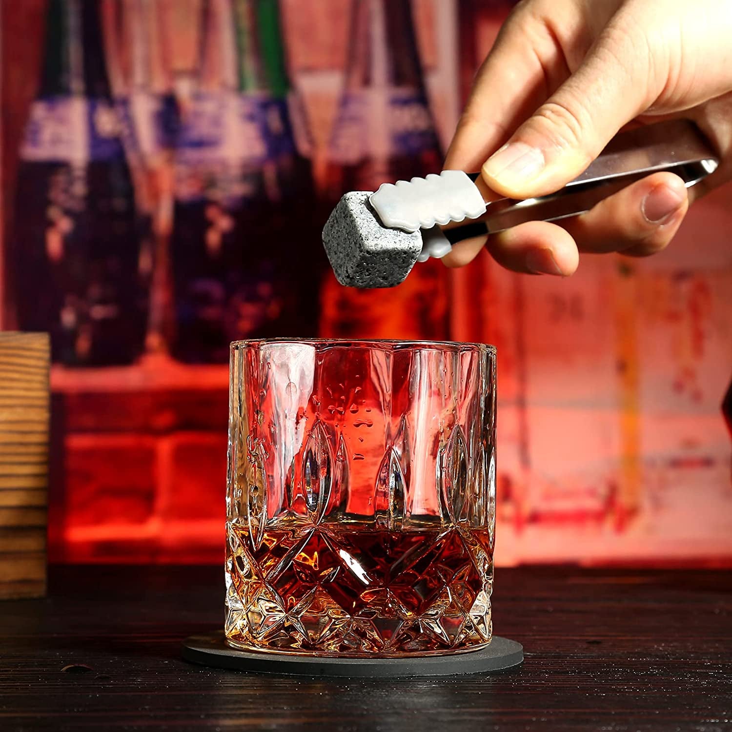 Whiskey Stones Gift Set - Two Granite Whiskey Glasses with Chilling Rocks - Premium Scotch and Bourbon Gift Box - Perfect Father's Day and Birthday Gift for Men