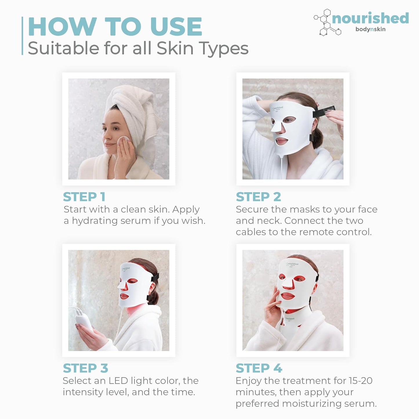 Multicolor LED Face and Neck Mask with Near-Infrared Technology - Blue and Red Light Therapy for Anti-Aging - 228 LEDs Skincare Device