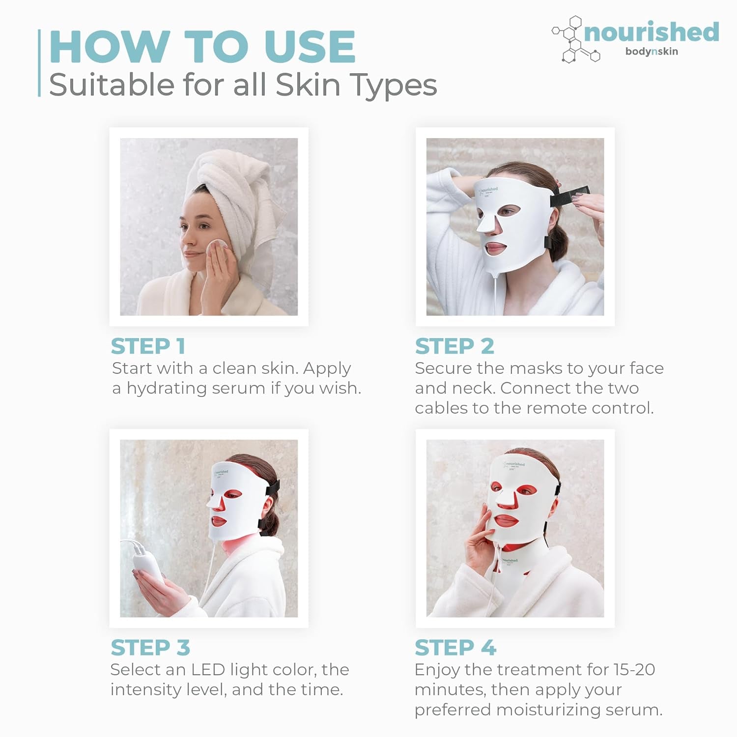 Multicolor LED Face and Neck Mask with Near-Infrared Technology - Blue and Red Light Therapy for Anti-Aging - 228 LEDs Skincare Device