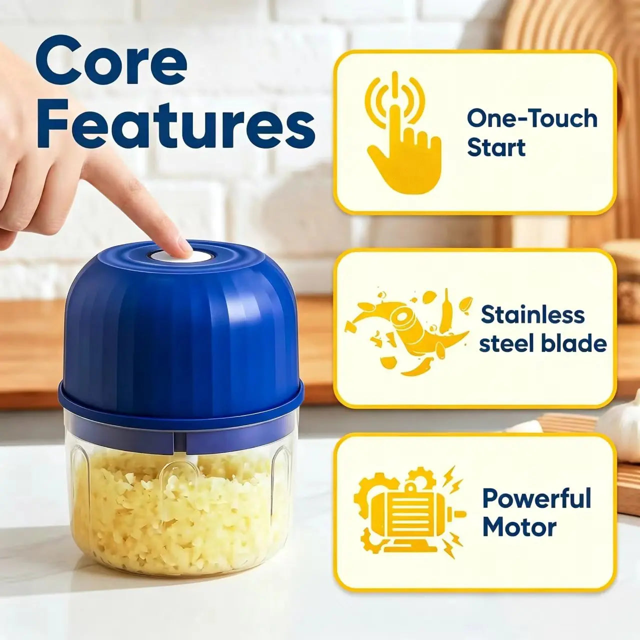 Electric Garlic Chopper with 2 Sharp Blades and a USP Charging Cable; Portable Kitchen Tool Suitable for Garlic, Onions, Ginger, Chili Peppers, and Carrots; Food Processor and Kitchen Vegetable Chopper/Vegetable Cutting Tool.