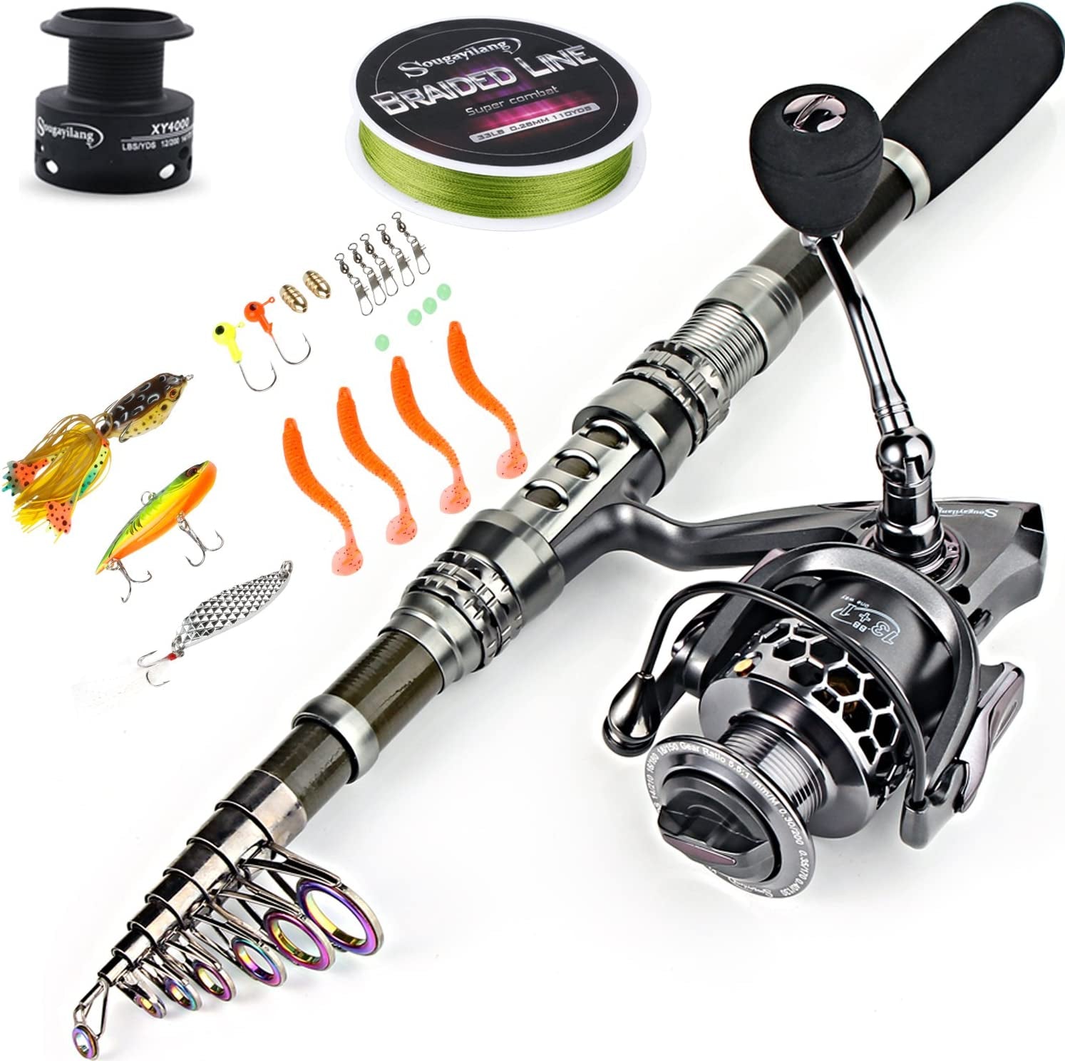 Telescopic Fishing Rod and Spinning Reel Set with Travel Case for Saltwater and Freshwater Angling