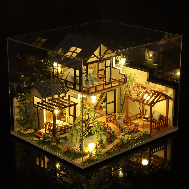 Vintage Asian Craft Wooden Puzzle House Kit