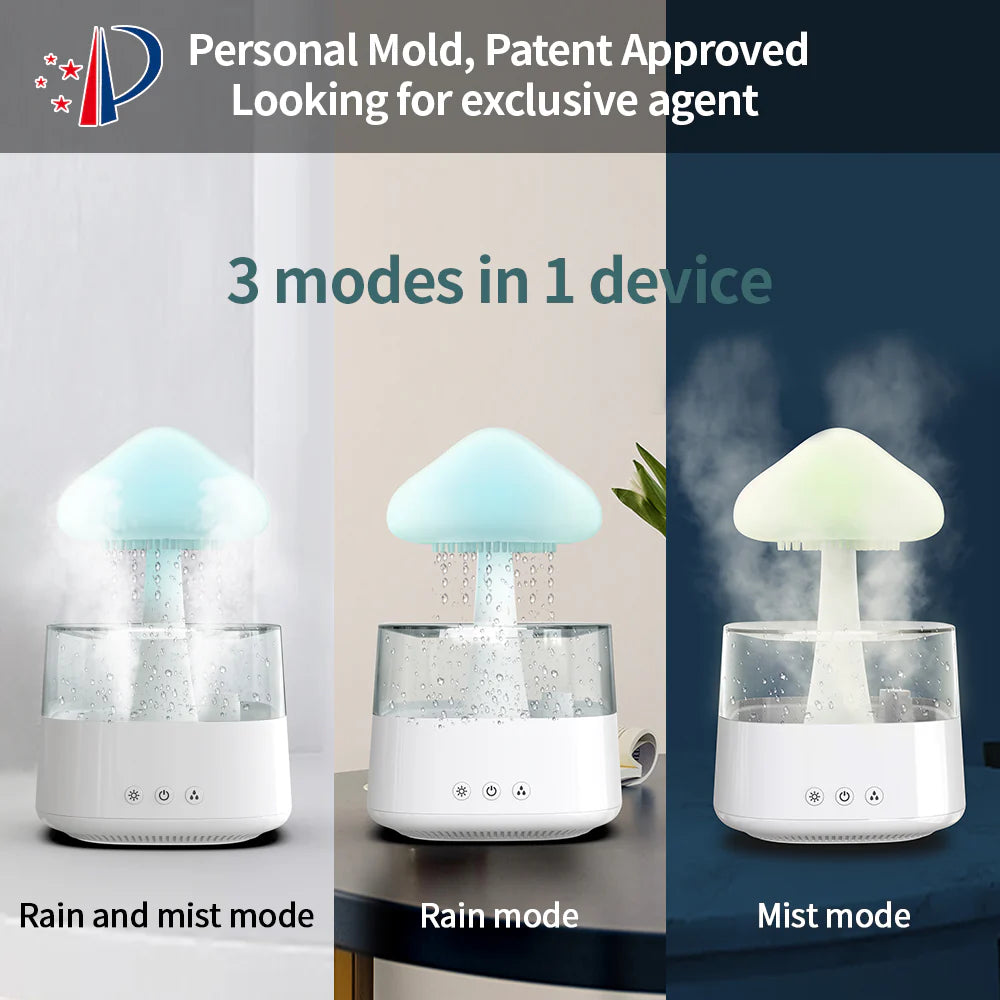 Dual Function Cloud Humidifier with Aroma Oil Dispenser & Soft Glow Night Light Mushroom Design