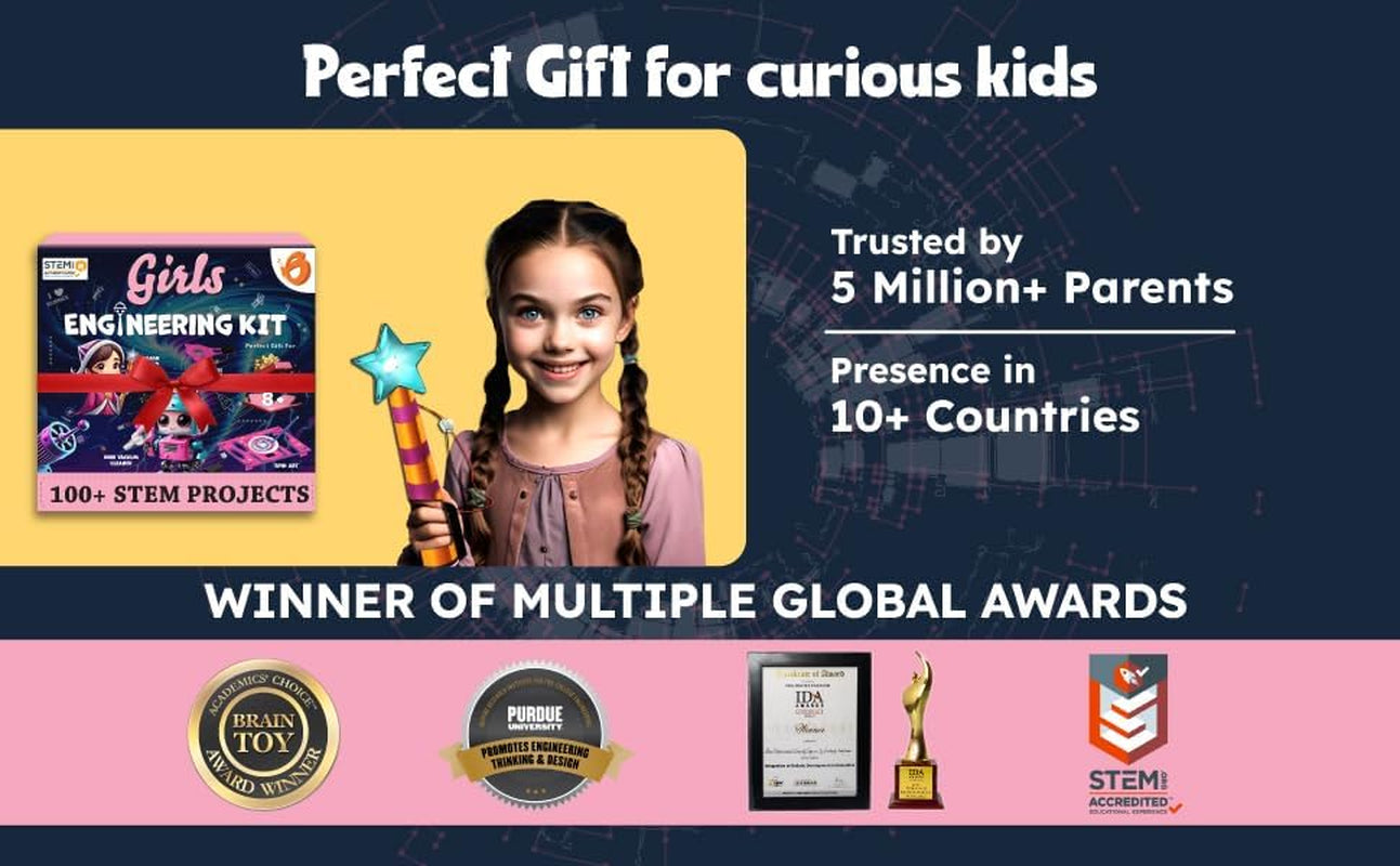 100+ STEM Projects | Girls Mini Engineering Kit for Ages 8 10 12 15 Years | Ultimate DIY Science Experiments for Kids | Educational Engineering Toys Best Birthday Gift Idea