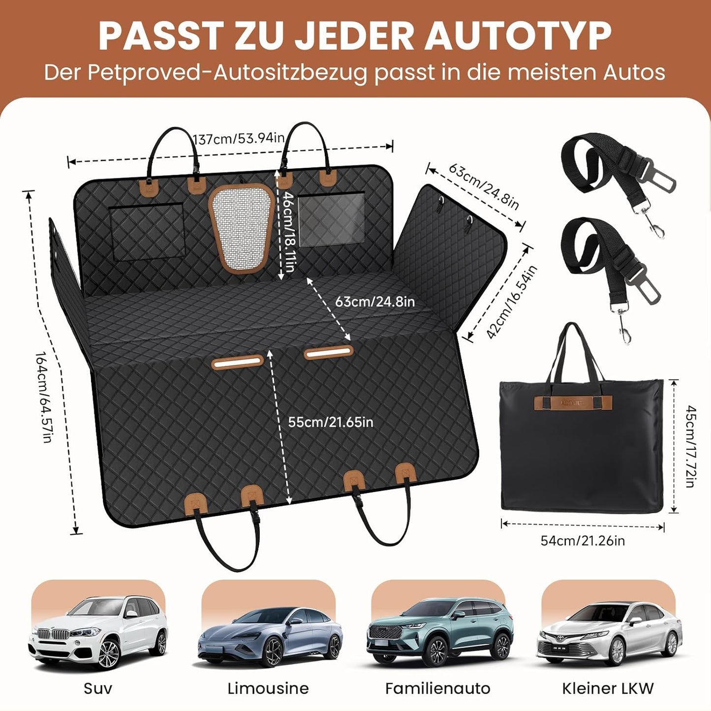 2026 Upgraded Heavy-Duty Dog Car Seat Cover Suitable for SUV | Waterproof, Scratch-Proof & Non-Slip 600D Hammock with Honeycomb Base, Load up to 250Kg (600 Lbs), Vehicle Seat Protector