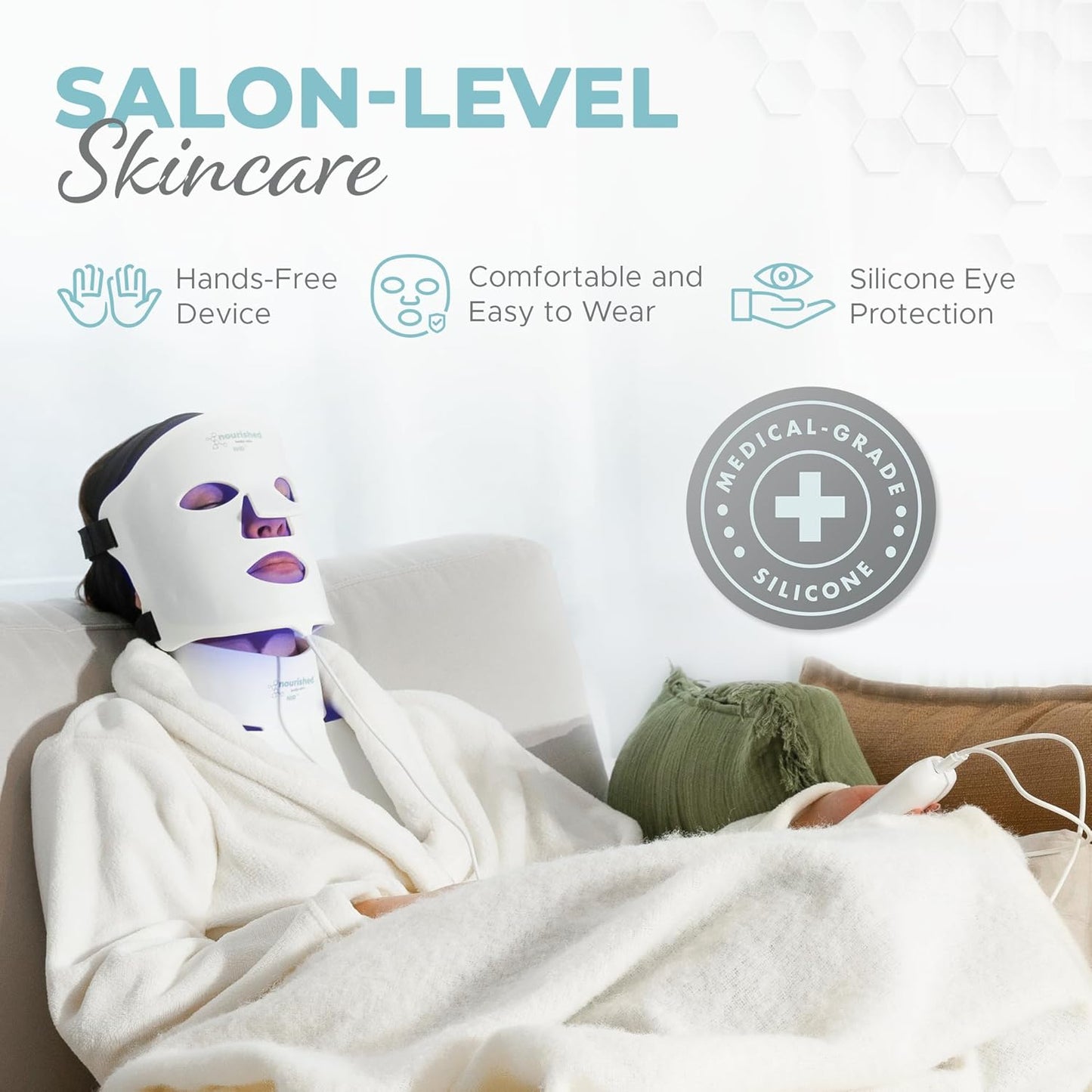 Multicolor LED Face and Neck Mask with Near-Infrared Technology - Blue and Red Light Therapy for Anti-Aging - 228 LEDs Skincare Device