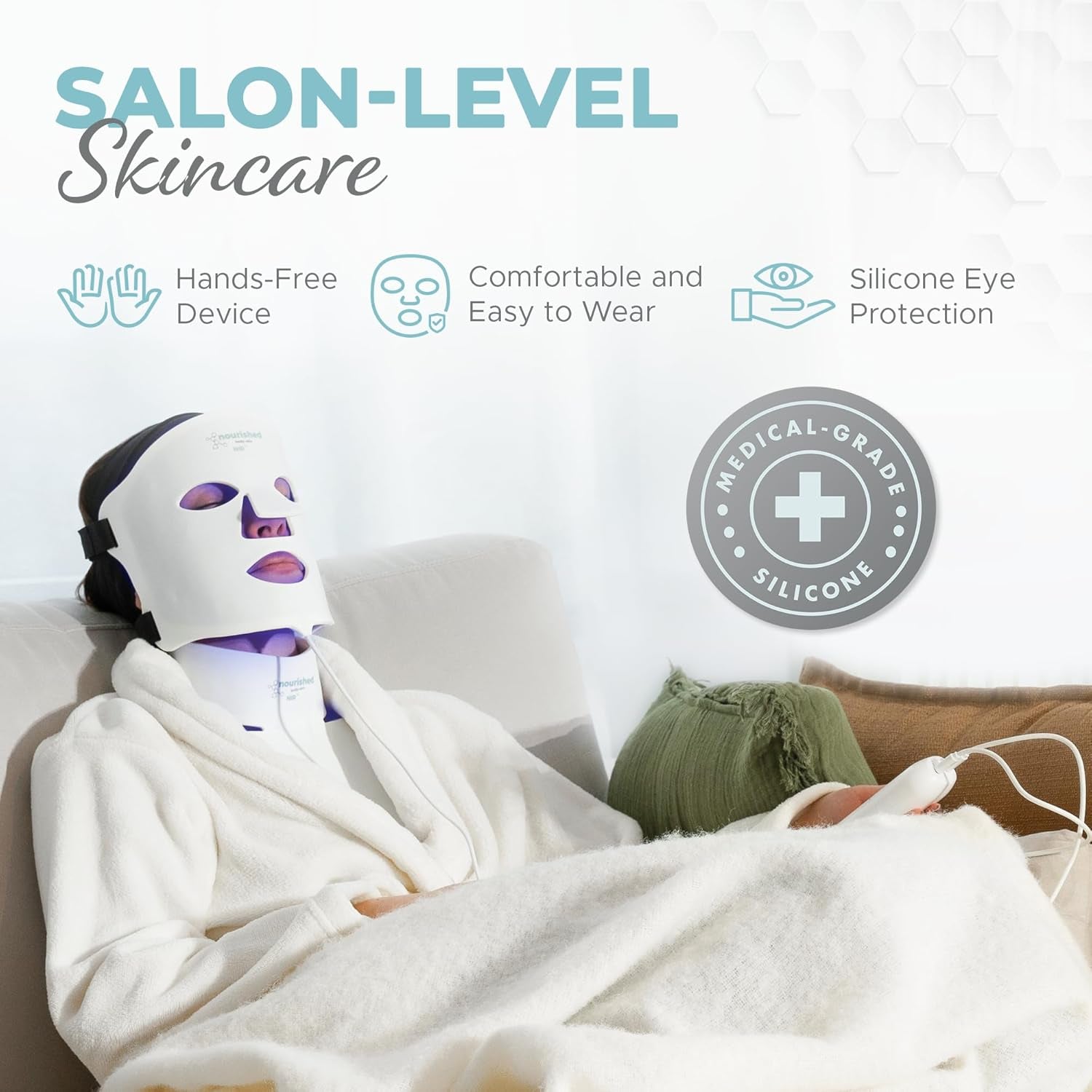 Multicolor LED Face and Neck Mask with Near-Infrared Technology - Blue and Red Light Therapy for Anti-Aging - 228 LEDs Skincare Device