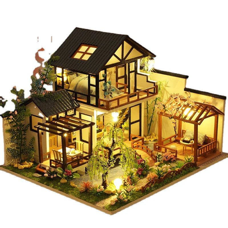 Vintage Asian Craft Wooden Puzzle House Kit