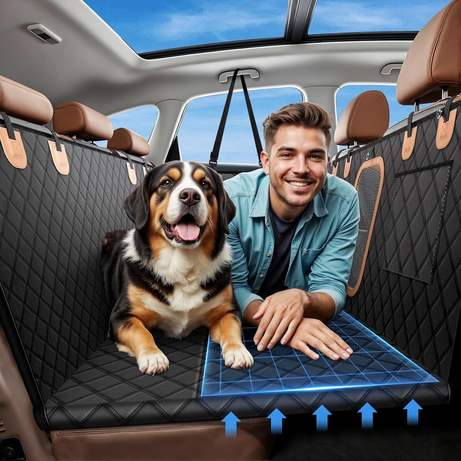 2026 Upgraded Heavy-Duty Dog Car Seat Cover Suitable for SUV | Waterproof, Scratch-Proof & Non-Slip 600D Hammock with Honeycomb Base, Load up to 250Kg (600 Lbs), Vehicle Seat Protector