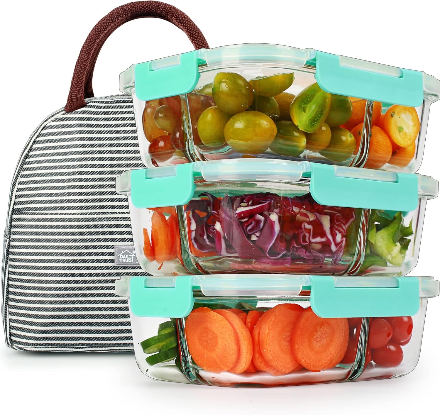 Set of 3 - 36oz Glass Meal Prep Containers with 3 Compartments and Lids, Oven and Microwave Safe