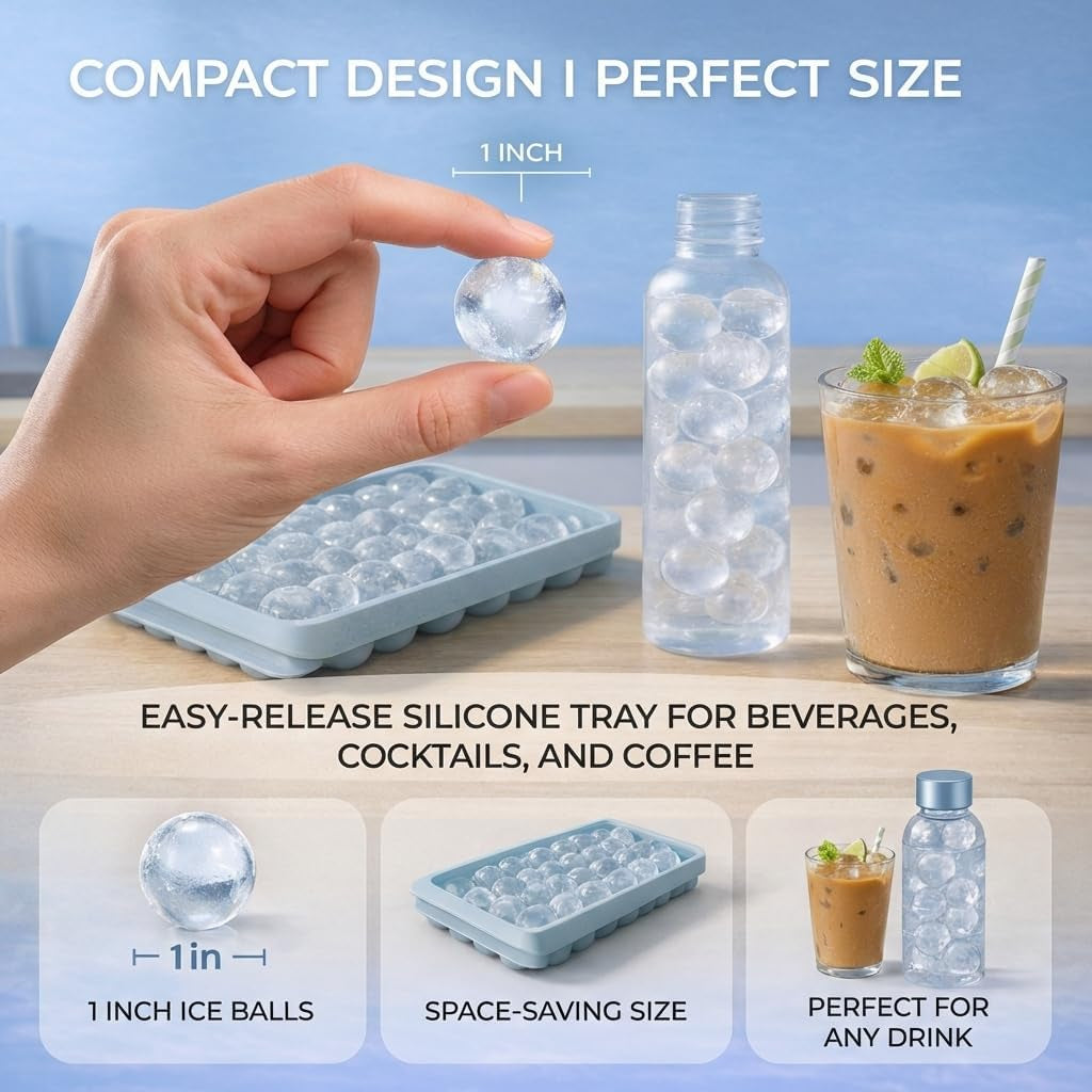 Round Ice Cube Tray with Lid and Storage Bin - Set of 2 (1") - Blue