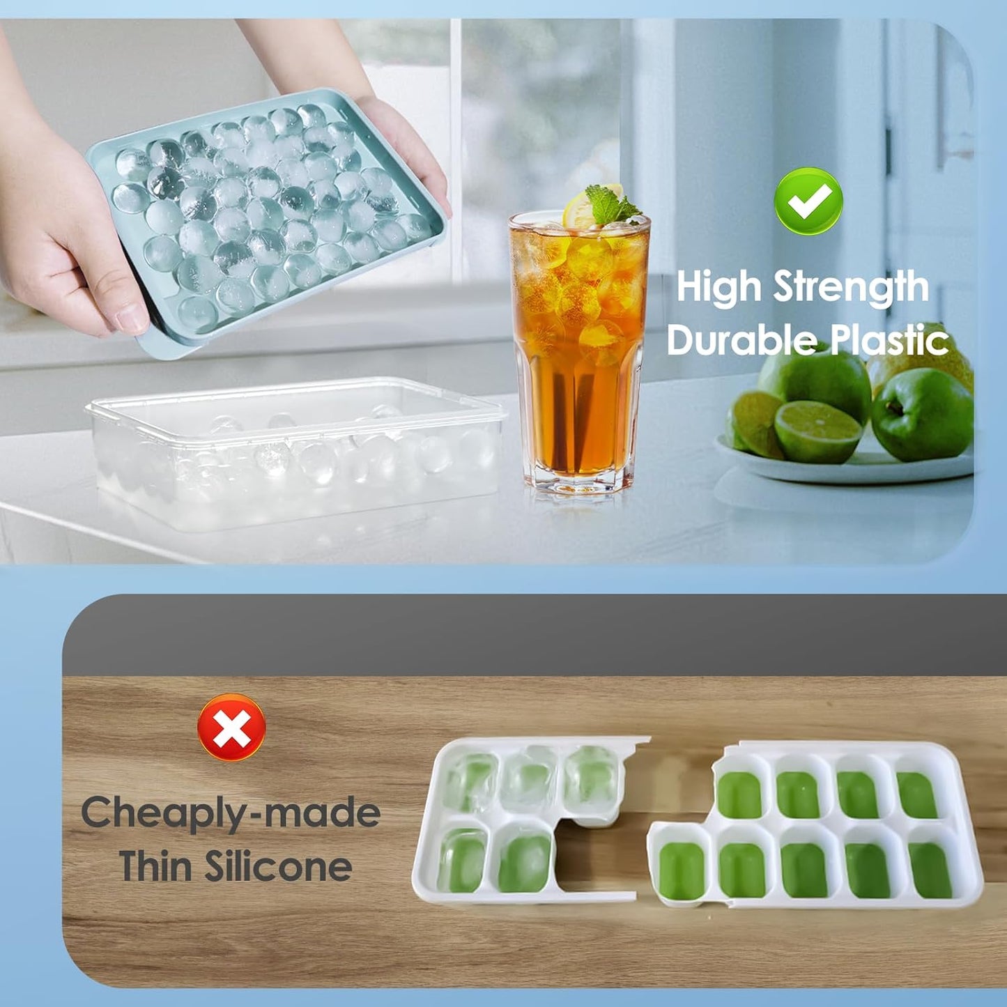 Round Ice Cube Tray with Lid and Storage Bin - Set of 2 (1") - Blue