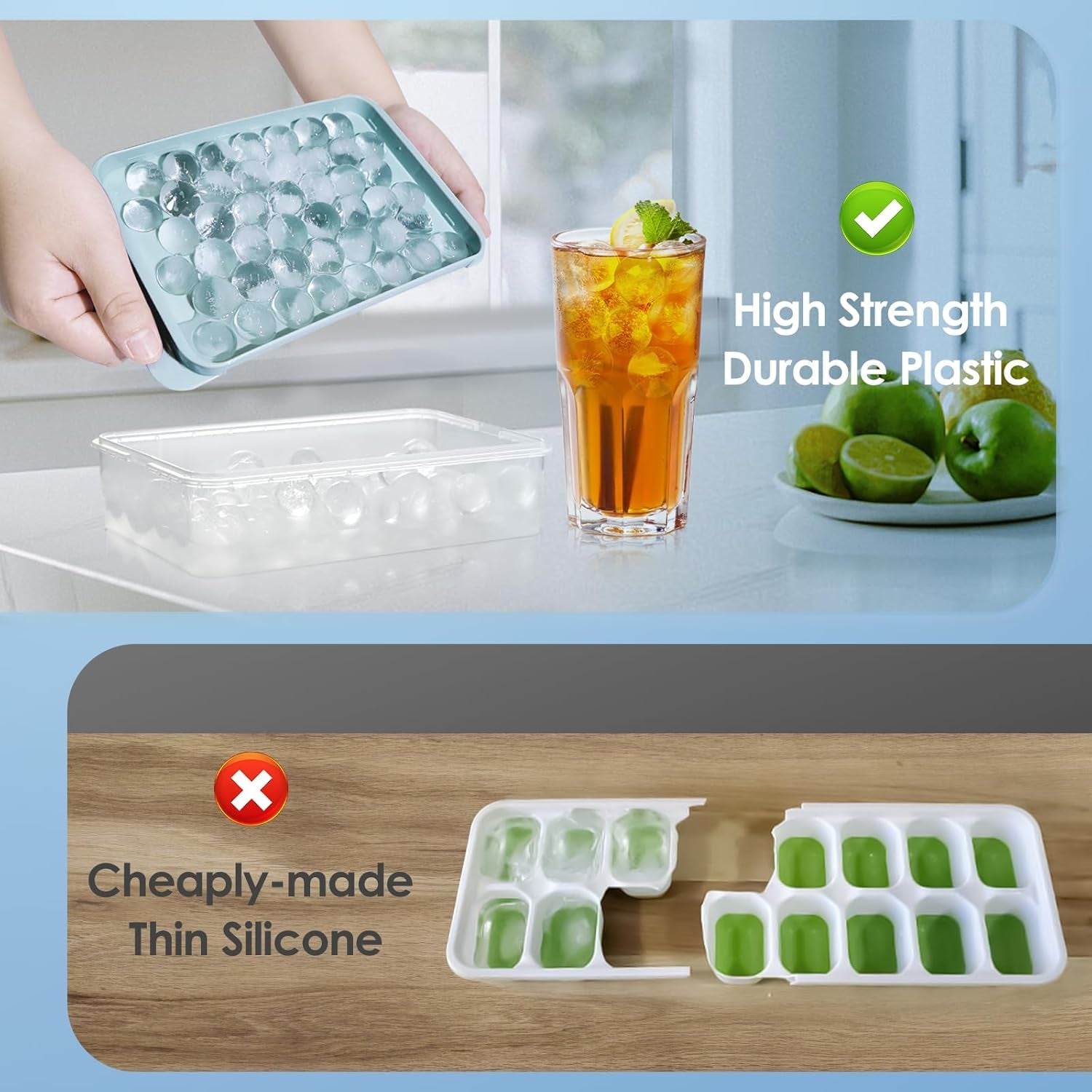 Round Ice Cube Tray with Lid and Storage Bin - Set of 2 (1") - Blue