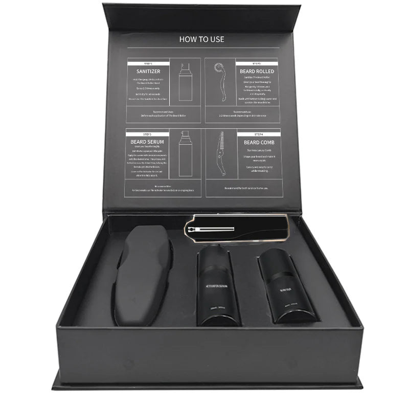 Gentleman's Facial Hair Care Set with Beard Brush and Sanitizing Solution