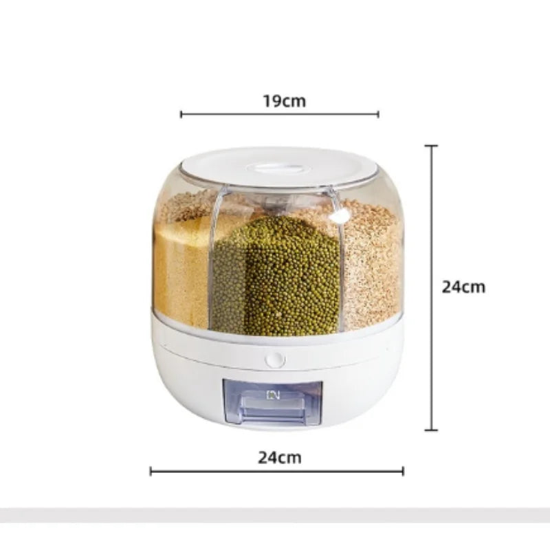 360-Degree Rotating Sealed Rice Dispenser - Moisture-Proof Kitchen Storage Container for Cereal and Grains