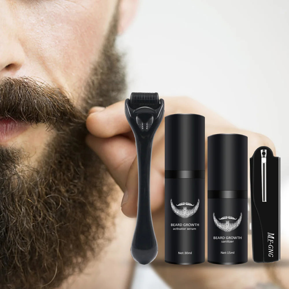 Gentleman's Facial Hair Care Set with Beard Brush and Sanitizing Solution