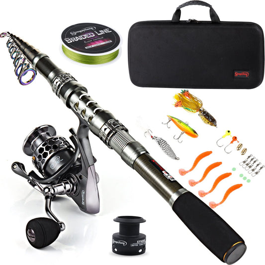 Telescopic Fishing Rod and Spinning Reel Set with Travel Case for Saltwater and Freshwater Angling
