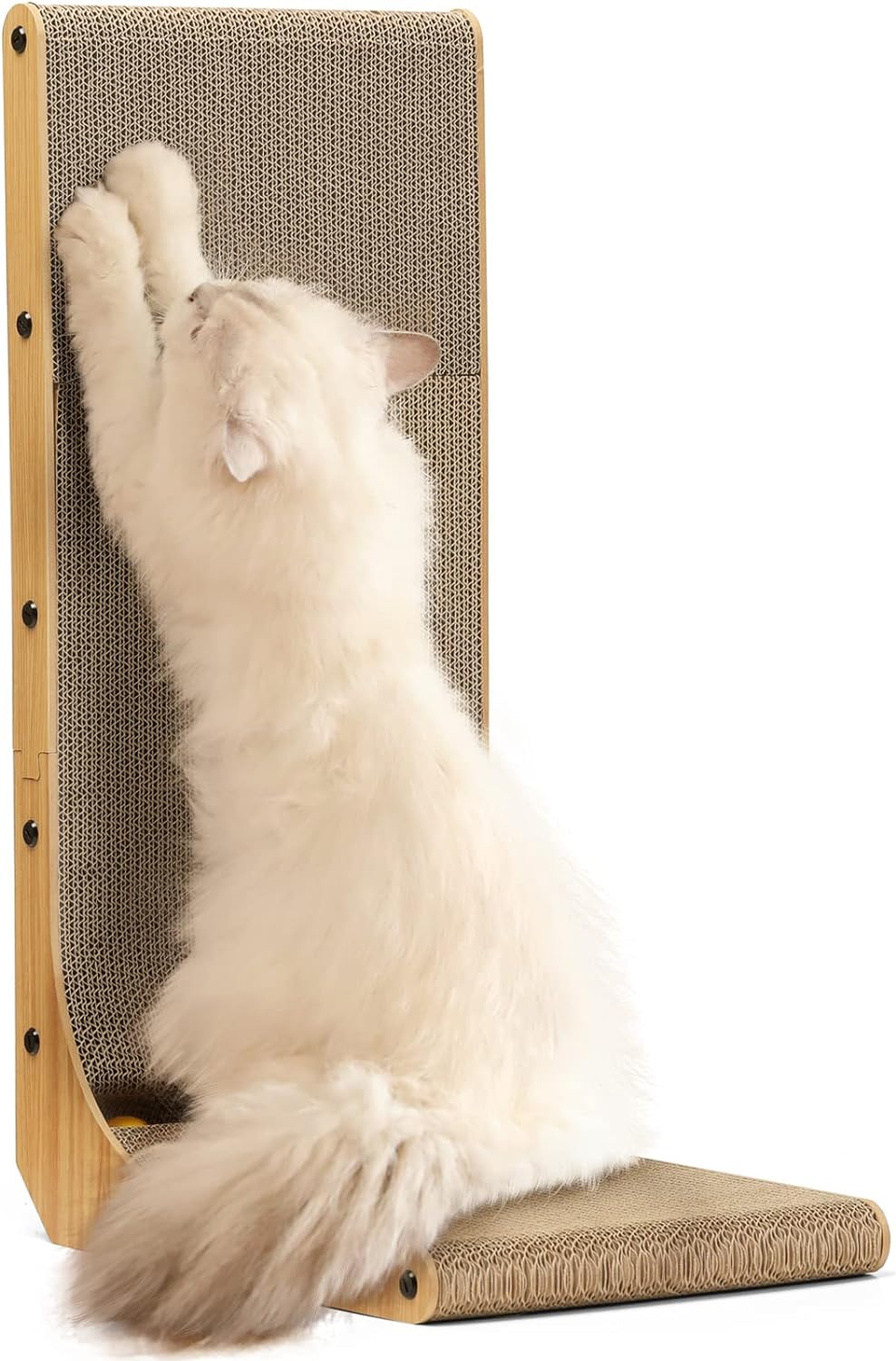 L-Shaped Wall-Mounted Cat Scratcher - 26.8 Inch Cardboard Scratch Pad with Ball Toy for Indoor Cats, Large Size