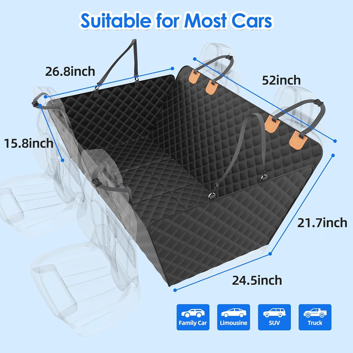 Heavy-Duty Waterproof Back Seat Extender for Dogs - Rigid Base Supports Up to 400 lbs, Non-Slip Hammock Design for Vehicles and SUVs