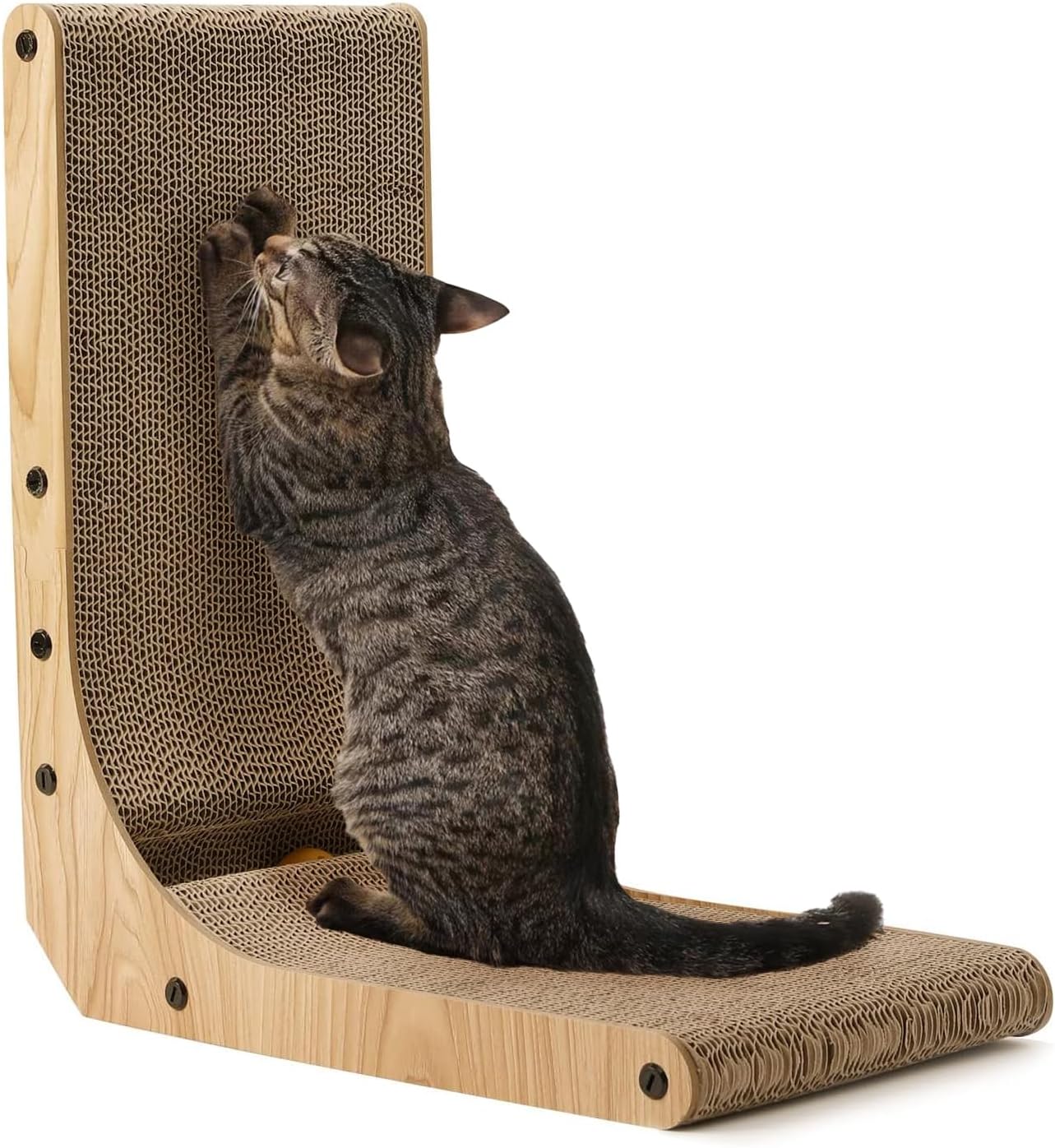 L-Shaped Wall-Mounted Cat Scratcher - 26.8 Inch Cardboard Scratch Pad with Ball Toy for Indoor Cats, Large Size