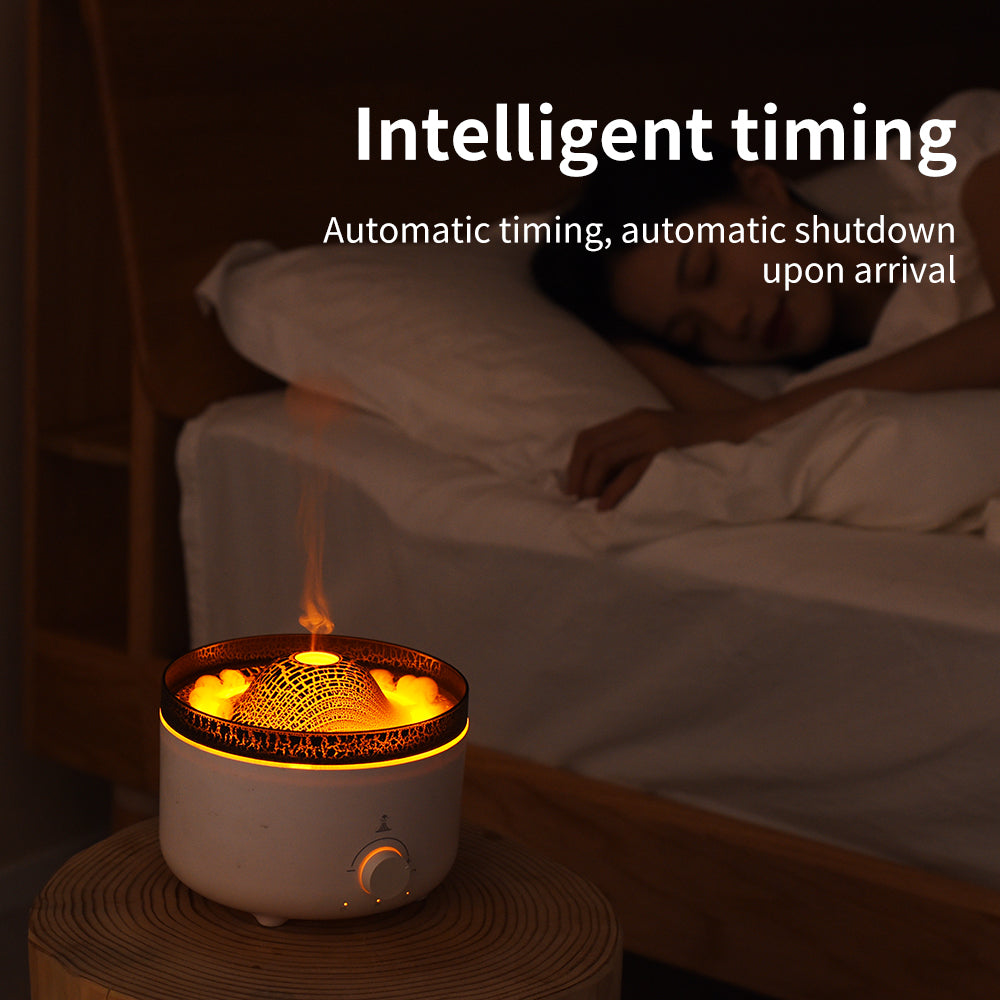 Compact Simulated Flame Volcano Humidifier and Diffuser for Home Décor