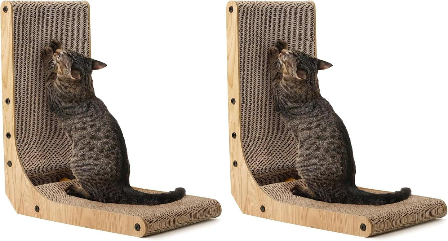 L-Shaped Wall-Mounted Cat Scratcher - 26.8 Inch Cardboard Scratch Pad with Ball Toy for Indoor Cats, Large Size