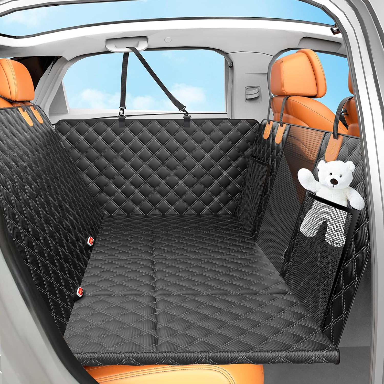 Heavy-Duty Waterproof Back Seat Extender for Dogs - Rigid Base Supports Up to 400 lbs, Non-Slip Hammock Design for Vehicles and SUVs