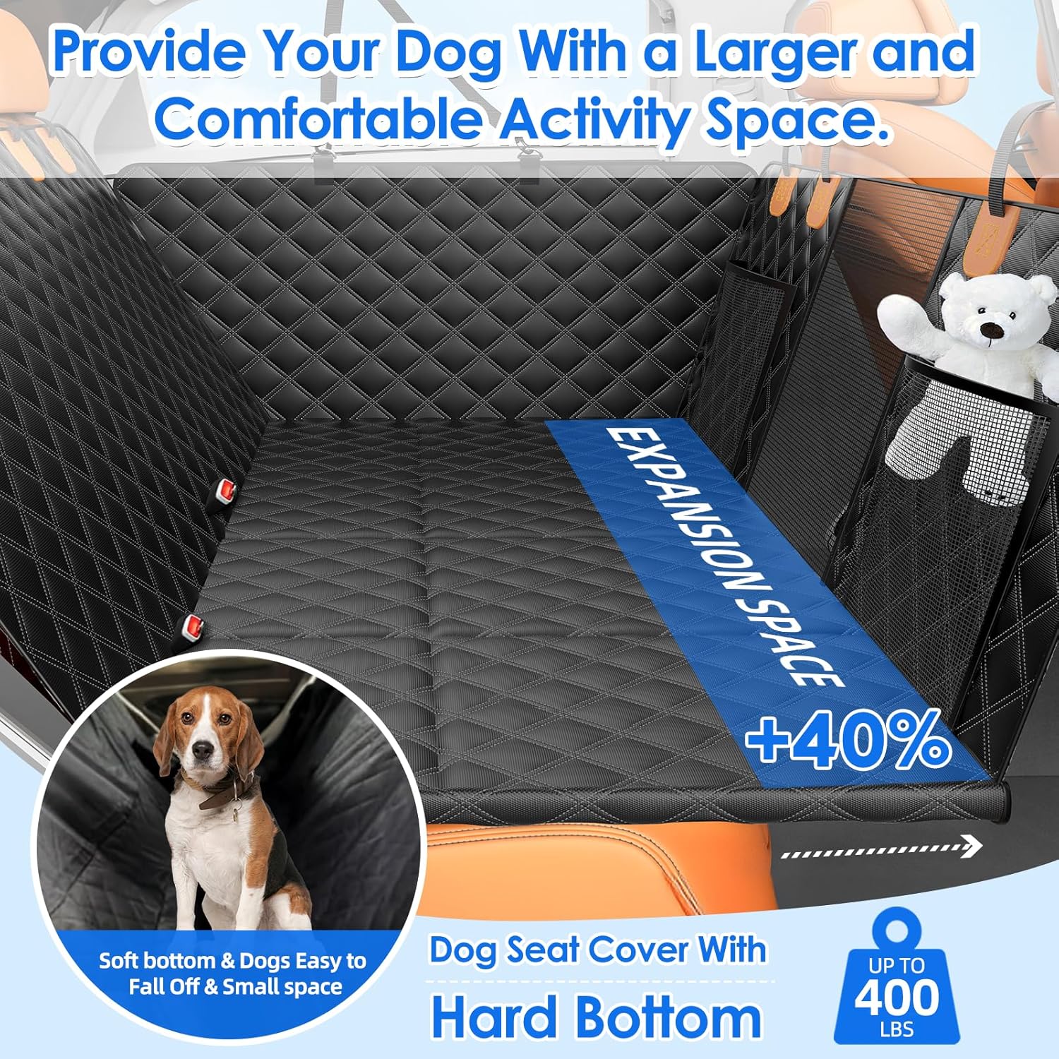 Heavy-Duty Waterproof Back Seat Extender for Dogs - Rigid Base Supports Up to 400 lbs, Non-Slip Hammock Design for Vehicles and SUVs