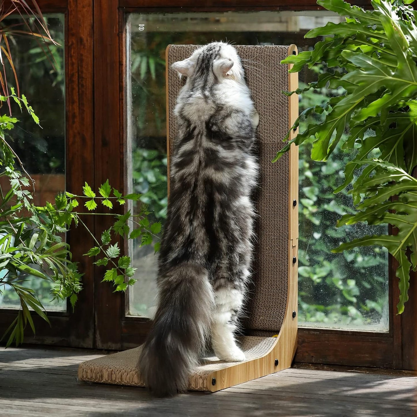L-Shaped Wall-Mounted Cat Scratcher - 26.8 Inch Cardboard Scratch Pad with Ball Toy for Indoor Cats, Large Size