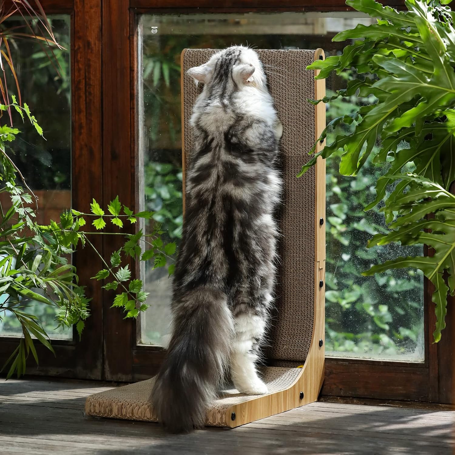 L-Shaped Wall-Mounted Cat Scratcher - 26.8 Inch Cardboard Scratch Pad with Ball Toy for Indoor Cats, Large Size