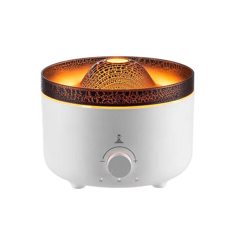 Compact Simulated Flame Volcano Humidifier and Diffuser for Home Décor