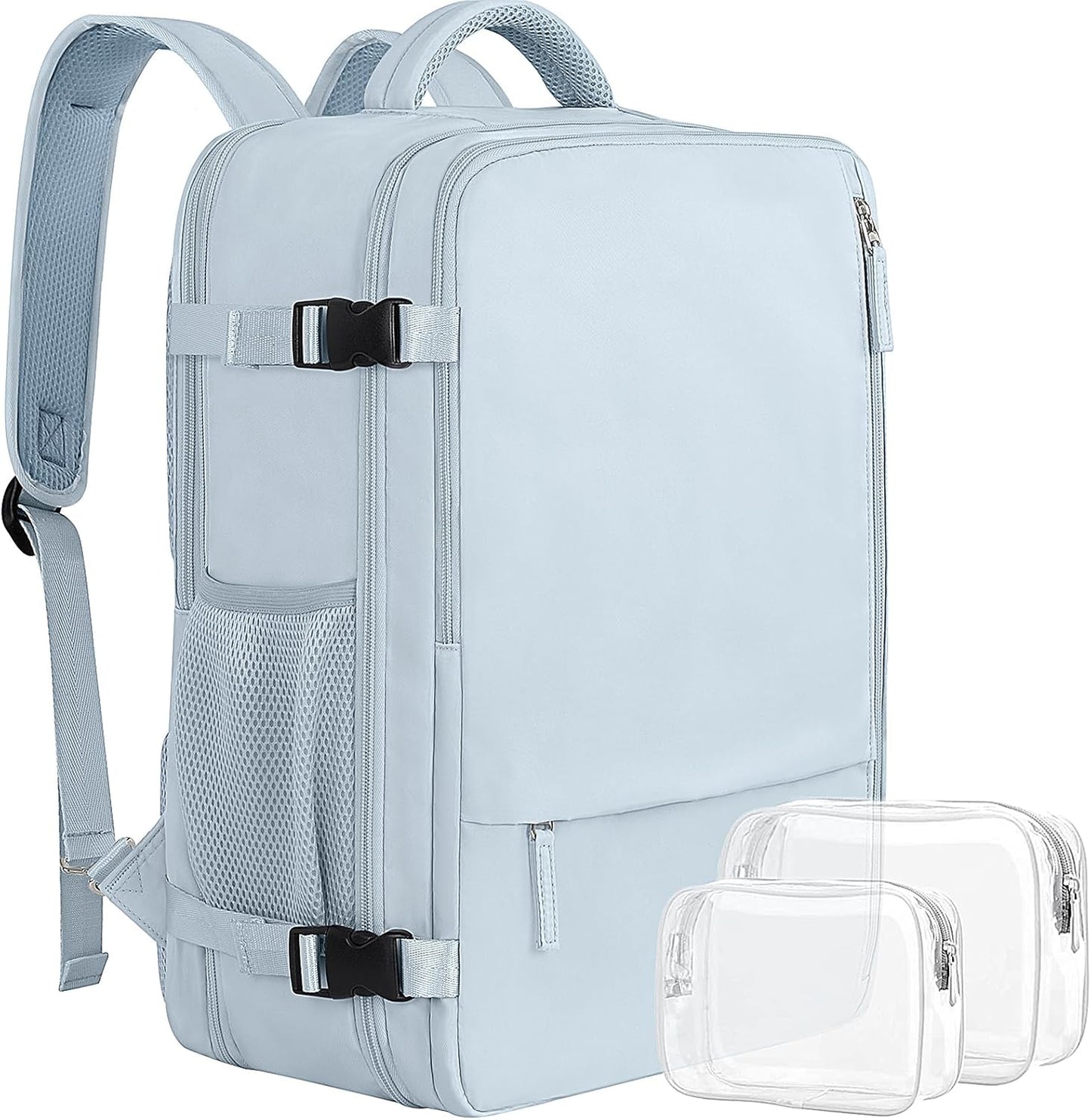 Women's Expandable 40L Travel Backpack, Flight Approved Carry-On, Waterproof 17-Inch Laptop Bag for College, Travel, and Work - Beige