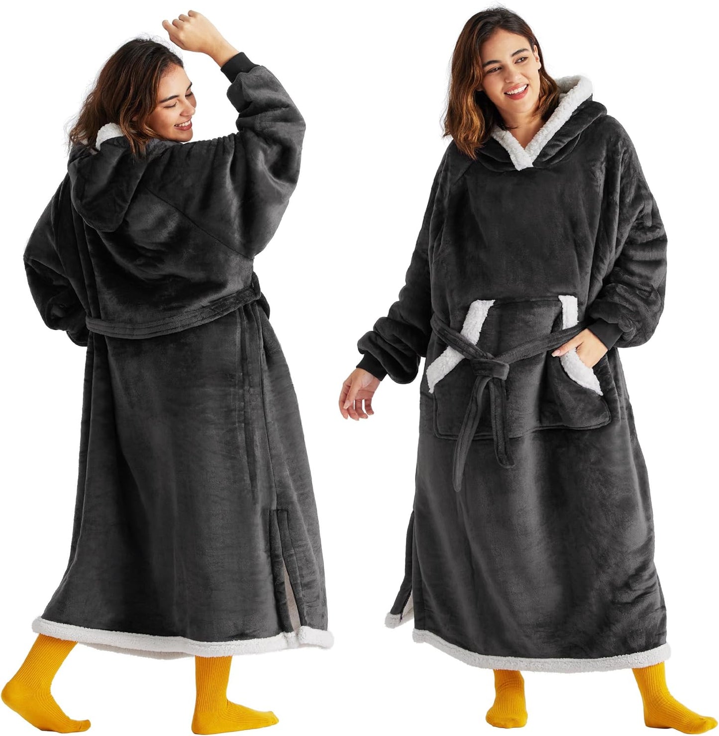 Wearable Blanket Hoodie, Cozy Long Hooded Blanket Sweatshirt as Mothers Day Hoodie Gifts for Mom Women, Standard, Black